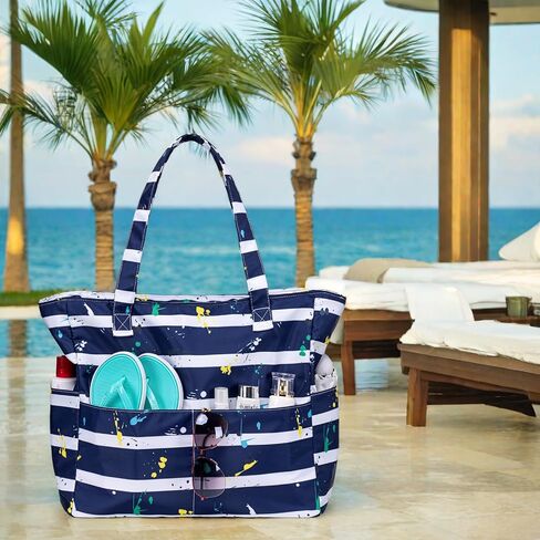LEDAOU Beach Bag Waterproof Sandproof Women Tote Bag Pool Bag with Zipper for Gym Grocery Travel with Wet Pocket in Saudi Arabia