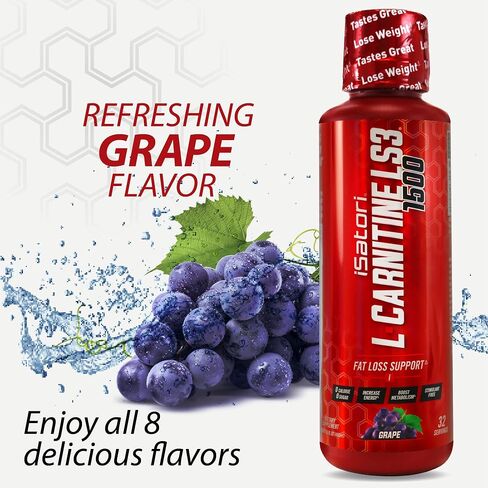 iSatori L-Carnitine LS3 1500, Liquid L-Carnitine with Acetyl L-Carnitine, L-Carnitine L-Tartrate, Stimulant Free Pre Workout, No Calories, Sugar, Gluten, Keto-Friendly, Grape Flavor (32 Servings) in Kuwait