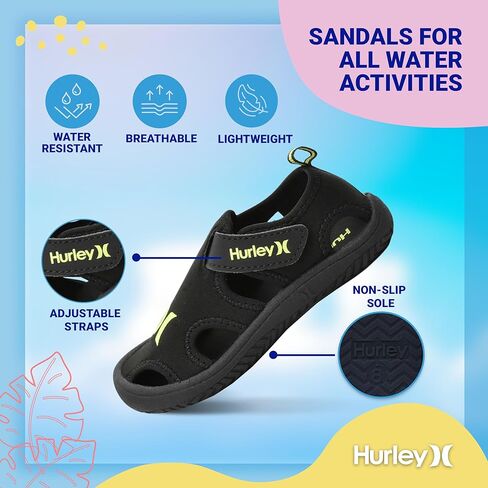 أحذية مائية للأطفال من Hurley Kona - أساسيات الشاطئ، صنادل مغلقة من الأمام للفتيات والأولاد، خفيفة الوزن، قابلة للتنفس، أحذية مائية للأطفال مع نعل غير قابل للانزلاق وأشرطة قابلة للتعديل، أحذية سباحة للأطفال الصغار في الهواء الطلق in Kuwait