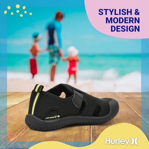 أحذية مائية للأطفال من Hurley Kona - أساسيات الشاطئ، صنادل مغلقة من الأمام للفتيات والأولاد، خفيفة الوزن، قابلة للتنفس، أحذية مائية للأطفال مع نعل غير قابل للانزلاق وأشرطة قابلة للتعديل، أحذية سباحة للأطفال الصغار في الهواء الطلق in Kuwait