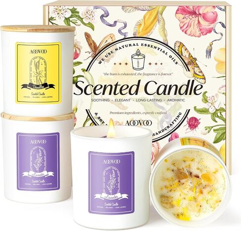 AOOVOO Lavender Candles Set for Women - Aromatherapy Candle with Crystals Inside, 28oz Soy Candles for Home Scented, Christmas Birthday Gifts Set Candle for Women Mom in Saudi Arabia