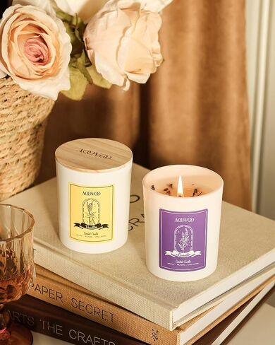 AOOVOO Lavender Candles Set for Women - Aromatherapy Candle with Crystals Inside, 28oz Soy Candles for Home Scented, Christmas Birthday Gifts Set Candle for Women Mom in Saudi Arabia