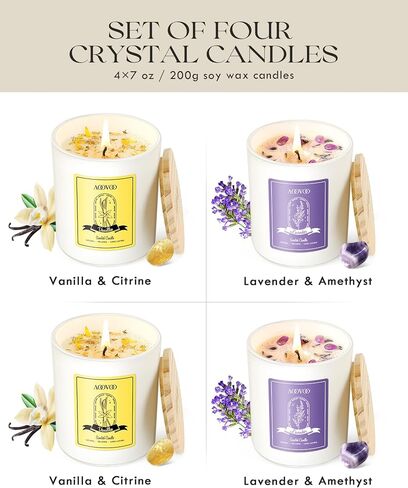 AOOVOO Lavender Candles Set for Women - Aromatherapy Candle with Crystals Inside, 28oz Soy Candles for Home Scented, Christmas Birthday Gifts Set Candle for Women Mom in Saudi Arabia
