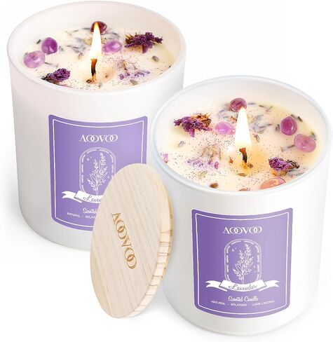 AOOVOO Lavender Candles Set for Women - Aromatherapy Candle with Crystals Inside, 28oz Soy Candles for Home Scented, Christmas Birthday Gifts Set Candle for Women Mom in Saudi Arabia