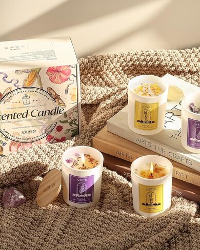 AOOVOO Lavender Candles Set for Women - Aromatherapy Candle with Crystals Inside, 28oz Soy Candles for Home Scented, Christmas Birthday Gifts Set Candle for Women Mom in Saudi Arabia