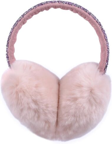 Harssidanzar Womens Winter Earmuffs, Real Rabbit Fur Earmuffs, Adjustable Earmuffs, Rhinestone Earmuffs HL306US in Saudi Arabia