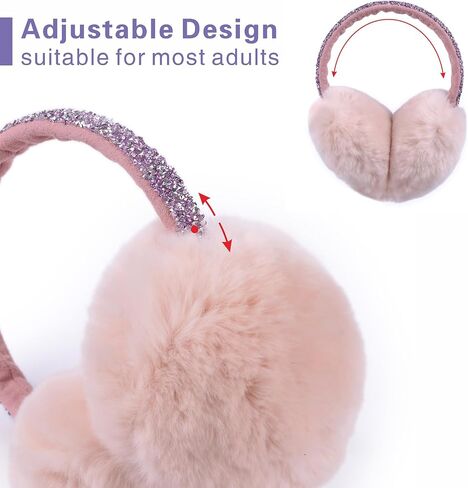 Harssidanzar Womens Winter Earmuffs, Real Rabbit Fur Earmuffs, Adjustable Earmuffs, Rhinestone Earmuffs HL306US in Saudi Arabia
