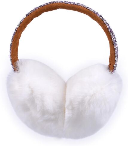 Harssidanzar Womens Winter Earmuffs, Real Rabbit Fur Earmuffs, Adjustable Earmuffs, Rhinestone Earmuffs HL306US in Saudi Arabia