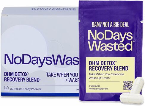 DHM Detox® - لا تضيع أيام® - مظهر جديد - ثنائي هيدروميريسيتين (مكمل DHM)، شوك الحليب، التين الشوكي، فيتامينات ب، مزيج إلكتروليتات الترطيب - تناوله أثناء المساء للحصول على أفضل في اليوم التالي والتعافي in Saudi Arabia