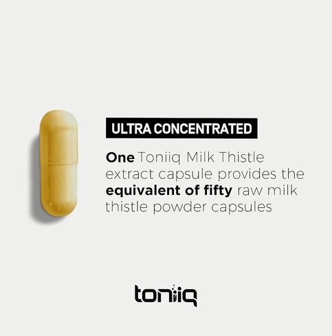 Toniiq 25,000mg 50x Concentrated Milk Thistle Extract - Milk Thistle 500mg Per Serving - 80% Silymarin - Bioavailable Silymarin Milk Thistle Supplement Capsules - 90 Vegetarian Caps in Kuwait