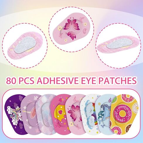 Adhesive Eye Patches for Kids Girl Eye Patches Cute Latex Free Adhesive Bandages for Amblyopia Disposable Eye Pad Lazy Eye Light Blocking Children Toddler Right Eye, 8 Styles(48 Pcs) in Kuwait