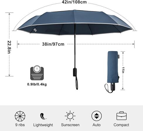 G4Free 42 Inch Windproof Travel Compact Umbrella for Rain & Sun, Double Canopy Umbrella with Reflective Strip, Automatic Open & Close Folding Umbrella with Cover Bag for Women Men in Kuwait