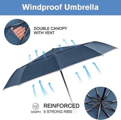 G4Free 42 Inch Windproof Travel Compact Umbrella for Rain & Sun, Double Canopy Umbrella with Reflective Strip, Automatic Open & Close Folding Umbrella with Cover Bag for Women Men in Kuwait