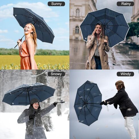 G4Free 42 Inch Windproof Travel Compact Umbrella for Rain & Sun, Double Canopy Umbrella with Reflective Strip, Automatic Open & Close Folding Umbrella with Cover Bag for Women Men in Kuwait