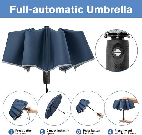 G4Free 42 Inch Windproof Travel Compact Umbrella for Rain & Sun, Double Canopy Umbrella with Reflective Strip, Automatic Open & Close Folding Umbrella with Cover Bag for Women Men in Kuwait