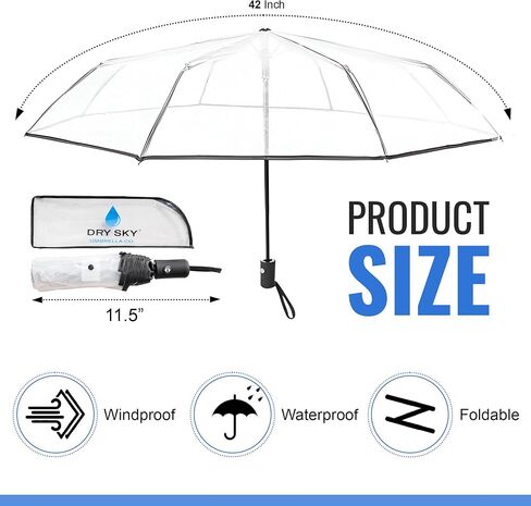Clear, Windproof Travel Umbrella for Rain - One-Click Auto Open and Close, Durable & Compact Umbrella, Strong Fiberglass Frame, Waterproof Canopy - Backpack, Purse, Portable Umbrella for Travel in Saudi Arabia