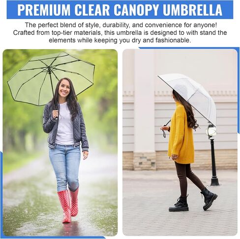 Clear, Windproof Travel Umbrella for Rain - One-Click Auto Open and Close, Durable & Compact Umbrella, Strong Fiberglass Frame, Waterproof Canopy - Backpack, Purse, Portable Umbrella for Travel in Saudi Arabia