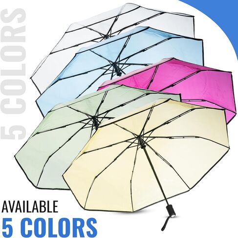 Clear, Windproof Travel Umbrella for Rain - One-Click Auto Open and Close, Durable & Compact Umbrella, Strong Fiberglass Frame, Waterproof Canopy - Backpack, Purse, Portable Umbrella for Travel in Saudi Arabia