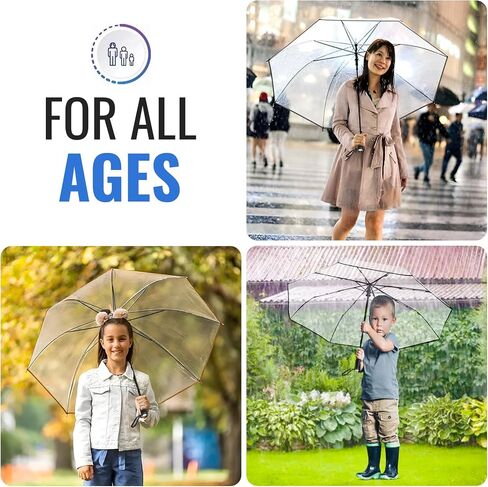 Clear, Windproof Travel Umbrella for Rain - One-Click Auto Open and Close, Durable & Compact Umbrella, Strong Fiberglass Frame, Waterproof Canopy - Backpack, Purse, Portable Umbrella for Travel in Saudi Arabia