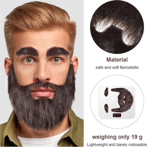 Fake Beard & Mustache and Self-Adhesive Eyebrows, Masquerade Theater Stage Party Costume Supplies Christmas Halloween in Saudi Arabia