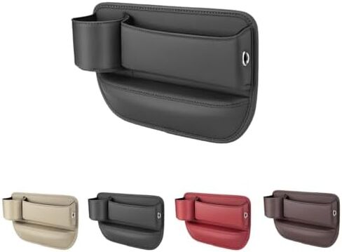 2024 New Seat Car Leather Cup Holder Gap Bag, Adjustable Car Seat Storage Box, Gap Filler Organizer with Cup Holder for Phones Glasses Keys Cards (Driver Side,Black), QCBJ0527 in Saudi Arabia