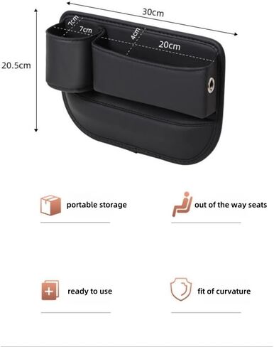 2024 New Seat Car Leather Cup Holder Gap Bag, Adjustable Car Seat Storage Box, Gap Filler Organizer with Cup Holder for Phones Glasses Keys Cards (Driver Side,Black), QCBJ0527 in Saudi Arabia