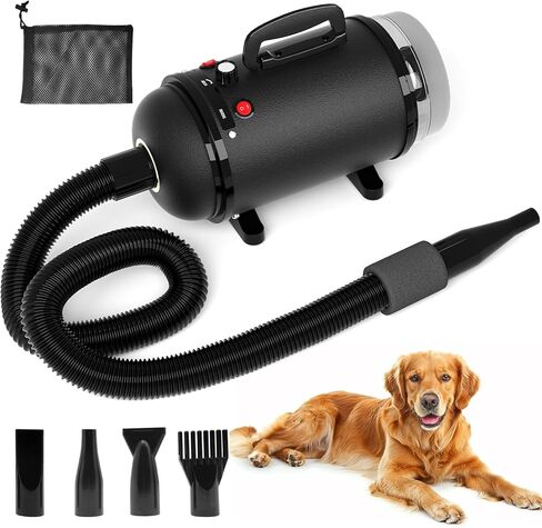 IKARE Dog Hair Dryer, 4.8HP/3600W High Velocity Pet Hair Dryer with Adjustable Speed and Temperature Control, Low Noise Design, Force Dog Grooming Dryer with 4 Nozzles and Storage Bag in Kuwait