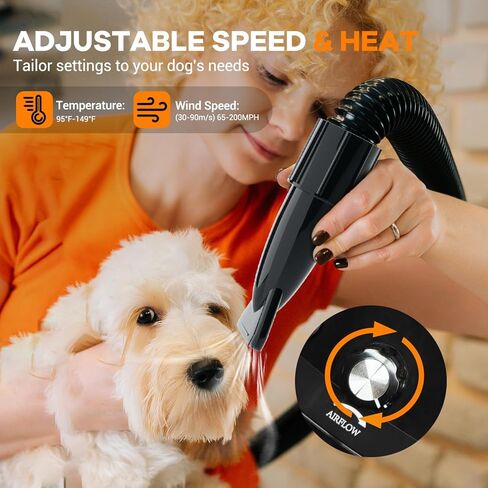IKARE Dog Hair Dryer, 4.8HP/3600W High Velocity Pet Hair Dryer with Adjustable Speed and Temperature Control, Low Noise Design, Force Dog Grooming Dryer with 4 Nozzles and Storage Bag in Kuwait