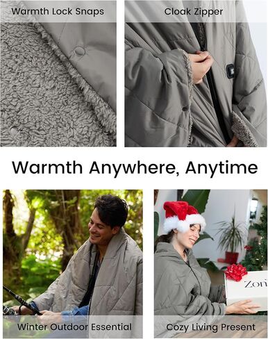 ZonLi Z-Walk Pro 36W Heated Blanket Battery Operated,Portable,Cordless, Rechargeable Heated Blanket with 3 Heating Levels,Includes 20000mAh Power Bank,for Camping,Car,Stadium,Outdoors (Grey) in Saudi Arabia