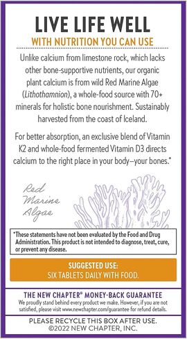 New Chapter Calcium Supplement - Bone Strength Tiny Tabs Organic Calcium with Magnesium, Vitamin D3+K2, 70+ Trace Minerals for Bone Health, Gluten Free, Easy to Swallow - 240 ct in Saudi Arabia