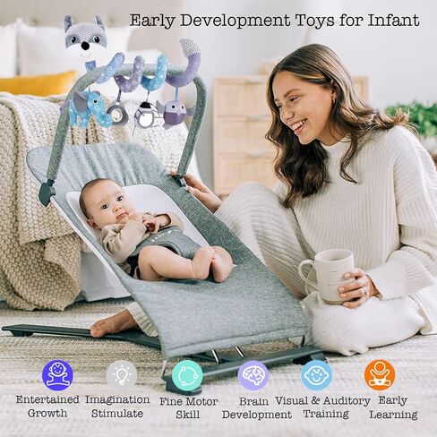 Car Seat Toys for Infants, Musical Sensory Hanging Baby Toys Mobile | Newborns Plush Spiral Toys for Stroller Crib Bar Bassinet Car Seat Mobile with Music Box BB Squeaker Rattles- Orange Fox in Saudi Arabia