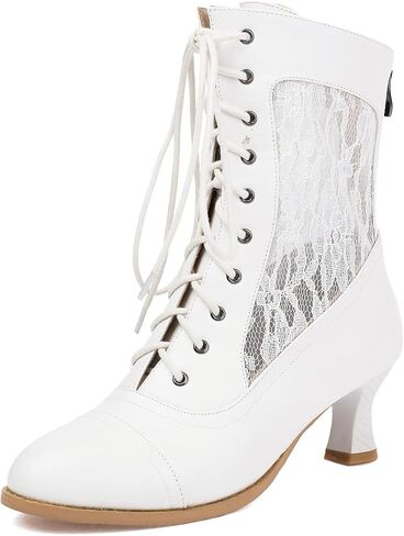 Scaoruki Women Vintage Victorian Boots Mid Calf Lace up in Kuwait