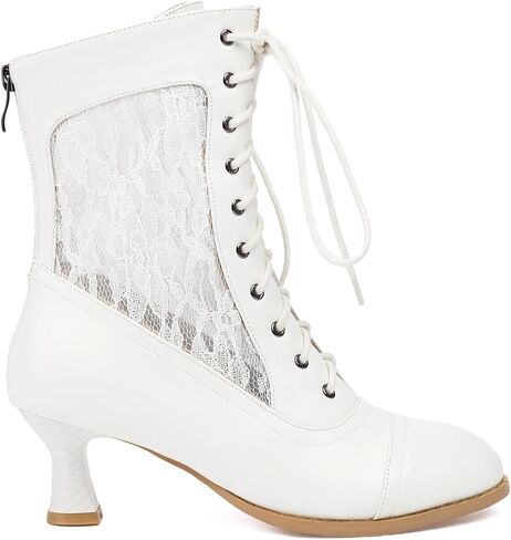 Scaoruki Women Vintage Victorian Boots Mid Calf Lace up in Kuwait