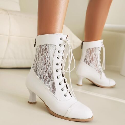 Scaoruki Women Vintage Victorian Boots Mid Calf Lace up in Kuwait