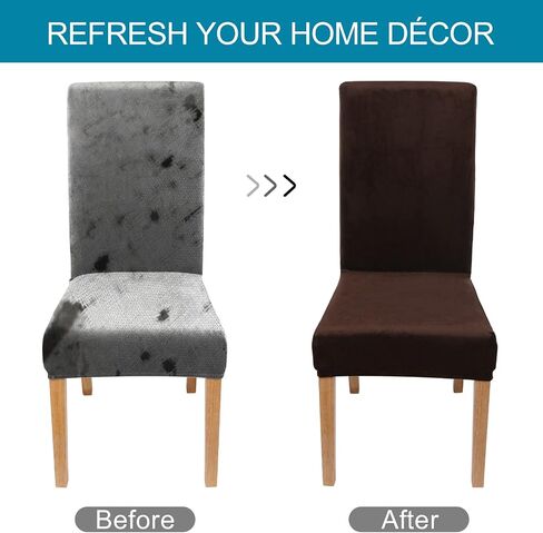 Smiry Velvet Stretch Dining Room Chair Covers Set of 4, Soft Removable Washable Chair Slipcovers Kitchen Parsons Chair Protector, Black in Saudi Arabia
