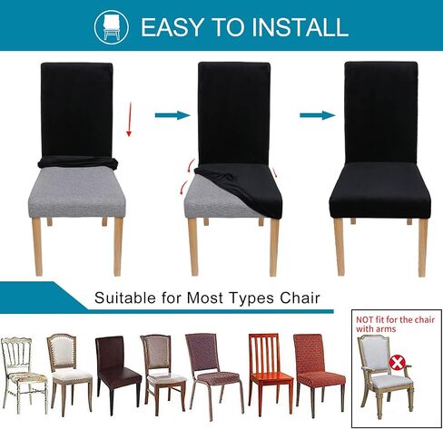 Smiry Velvet Stretch Dining Room Chair Covers Set of 4, Soft Removable Washable Chair Slipcovers Kitchen Parsons Chair Protector, Black in Saudi Arabia