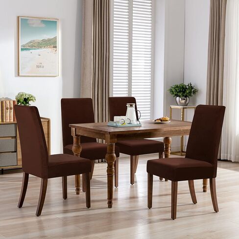 Smiry Velvet Stretch Dining Room Chair Covers Set of 4, Soft Removable Washable Chair Slipcovers Kitchen Parsons Chair Protector, Black in Saudi Arabia