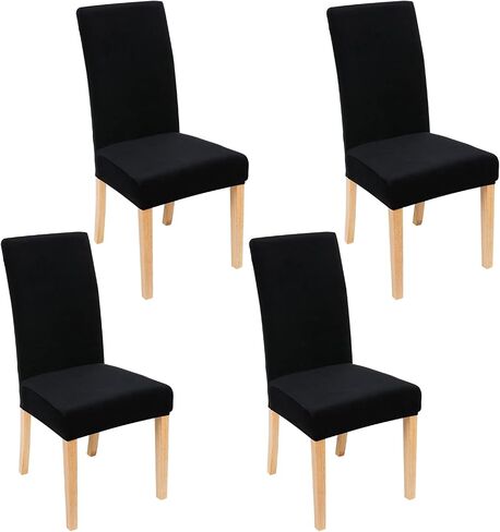 Smiry Velvet Stretch Dining Room Chair Covers Set of 4, Soft Removable Washable Chair Slipcovers Kitchen Parsons Chair Protector, Black in Saudi Arabia