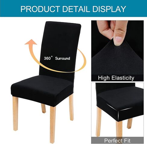 Smiry Velvet Stretch Dining Room Chair Covers Set of 4, Soft Removable Washable Chair Slipcovers Kitchen Parsons Chair Protector, Black in Saudi Arabia