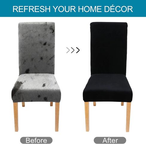 Smiry Velvet Stretch Dining Room Chair Covers Set of 4, Soft Removable Washable Chair Slipcovers Kitchen Parsons Chair Protector, Black in Saudi Arabia