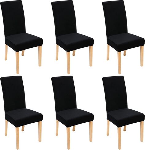Smiry Velvet Stretch Dining Room Chair Covers Set of 4, Soft Removable Washable Chair Slipcovers Kitchen Parsons Chair Protector, Black in Saudi Arabia