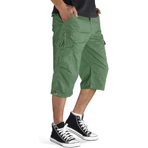 TACVASEN Men's Capri Pants with 7 Pockets Cargo Shorts Twill Elastic Below Knee 3/4 Capri Long Shorts