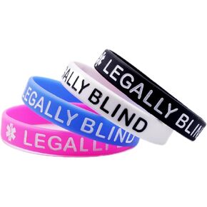 4Pcs Medical Alert LEGALLY BLIND silicone wristband, LEGALLY BLIND interactive outdoor elastic wristband