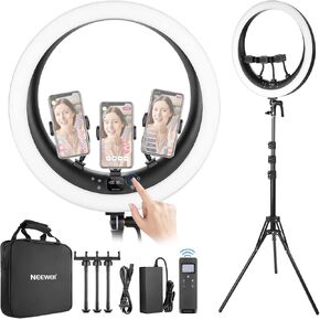 NEEWER 19" RGB LED Ring Light with Stand, 3 Phone Holders, Touch Panel, 2.4G/App Control, 42W CRI97+ 2800lux/0.5m 360° Hue Dimmable Professional Lighting for Makeup Live Streaming Zoom Calls, RP19C