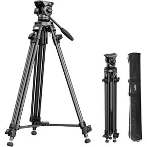 SmallRig Lightweight Carbon Fiber Video Tripod Kit with Step-Less Damping Fluid Head, 64'' Camera Tripod with Detachable Handle, QR Plate, Lift Rope, Load up 13.2lb for Camcorder, Cameras AD-50-4685
