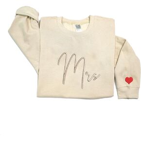 Custom Embroidered Matching Couple Sweatshirt Mrs Sweatshirt for Women on Sleeve Wedding Christmas Valentine Day