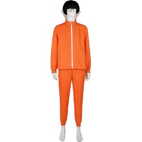 Uisozsfeb Men's Tracksuit Adult Orange Sports Suit 2-piece with Wig Glasses