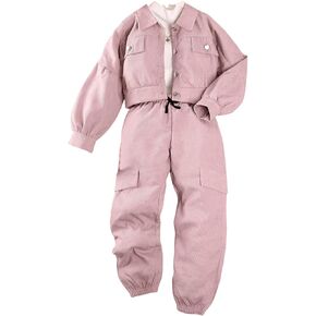 Floerns Girl's 2 Piece Outfit Long Sleeve Button Down Jacket with Cargo Pants Clothing Set
