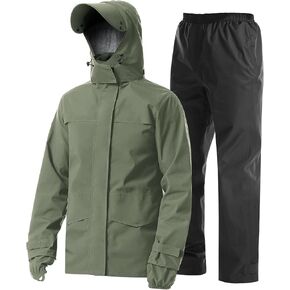 iCreek Rain Suit Waterproof Jacket with Pants 2 Pieces Breathable Lightweight Packable Raincoat with Hooded Rainwear Unisex