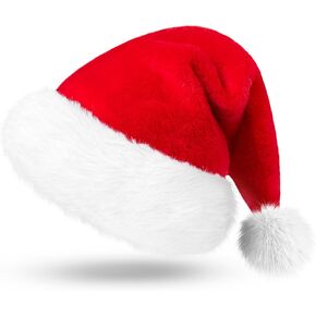 Giggling Getup Christmas Hat Premium Santa Hat قبعات عيد الميلاد المخملية الحمراء المخملية مع بوم بومس، مقاس واحد يناسب الجميع للبالغين والأطفال هدية حفلة عيد الميلاد